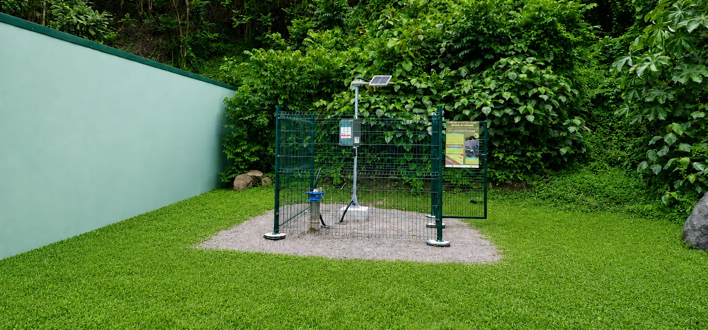 Station de suivi piézométrique du forage du Stand de tir Garnier, à alimentation solaire