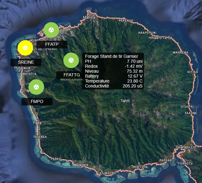 Interface de supervision cartographique du réseau de suivi des eaux souterraines de Tahiti